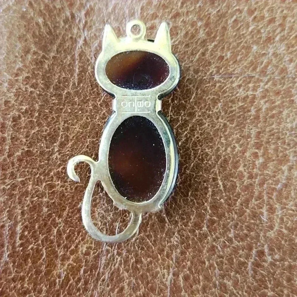 Vtg Hobco Tiger Eye Quartz Cat Charm Necklace Pendant - Picture 6 of 14